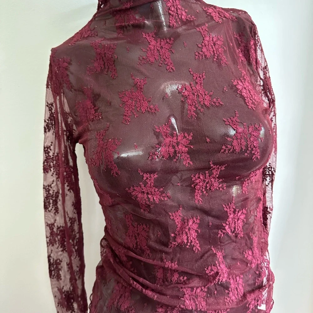 FREE PEOPLE sheer shirt in burgundy.  Medium - Picture 9 of 10